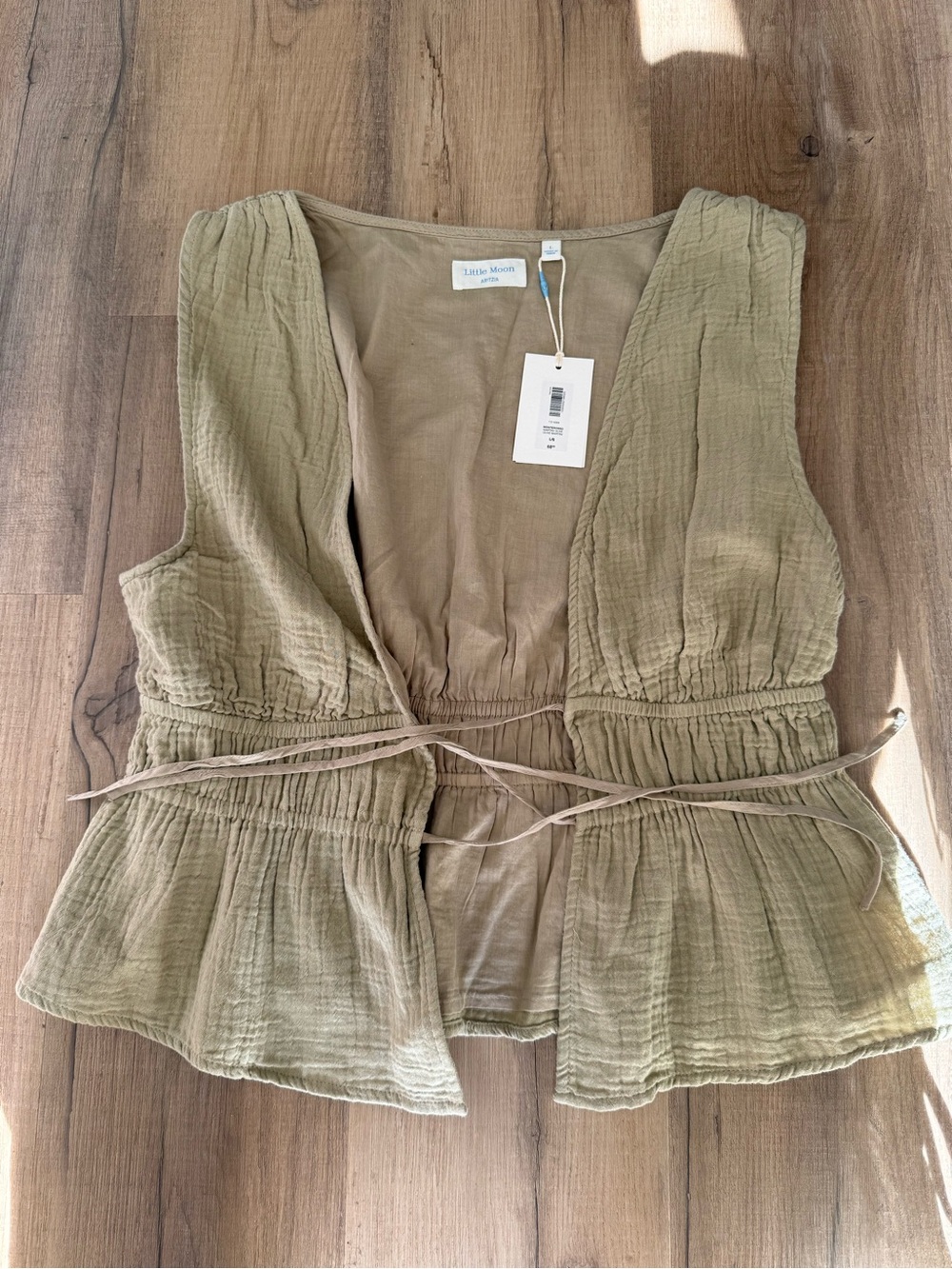 Aritzia Olive Sleeveless Tie-Waist Peplum Top